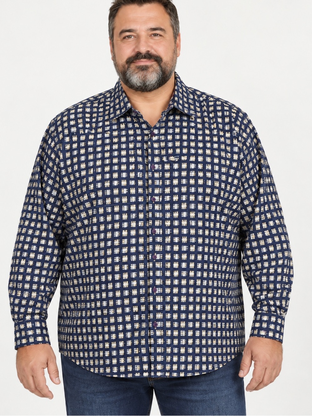 Desigual Robots Men’s Shirt XXL Blue Gray Graphic Print Long Sleeve
